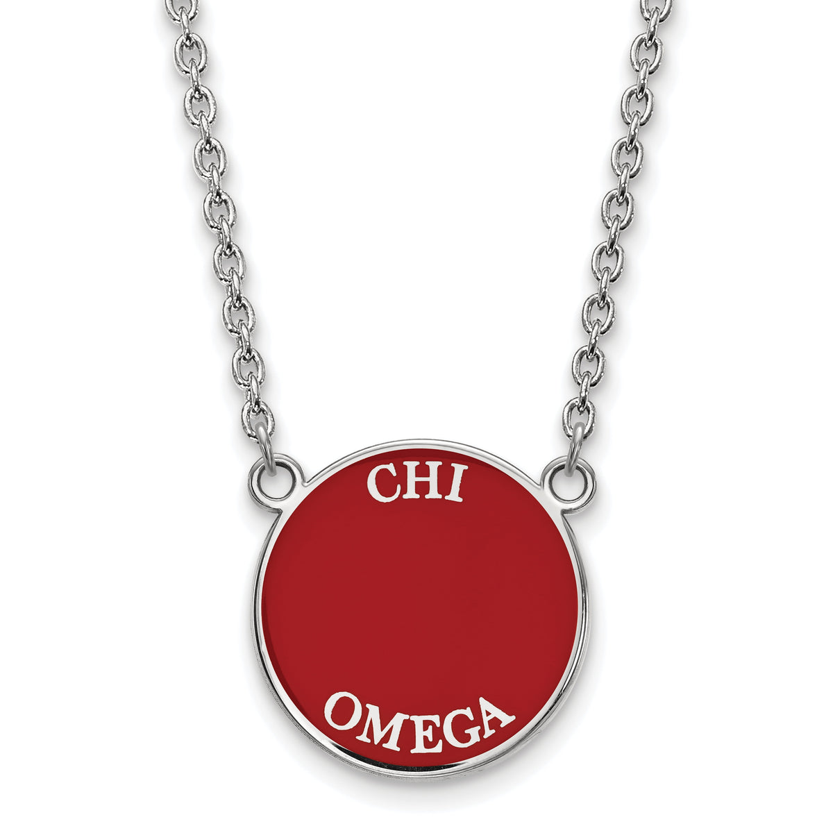 LogoArt Sterling Silver Chi Omega Small Enameled Pendant Necklace With 18 Inch