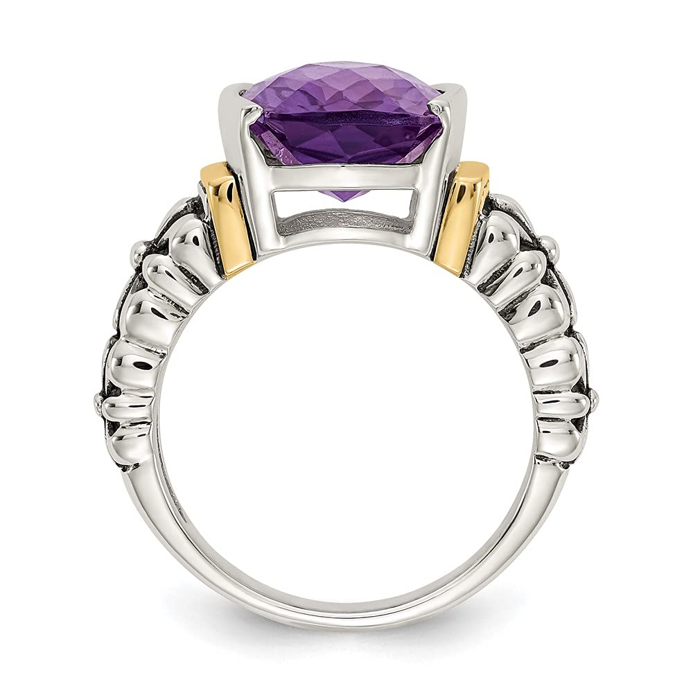 Shey Couture Sterling Silver with 14K Accent Antiqued Checkerboard-cut Cushion Chanel-set Amethyst Ring