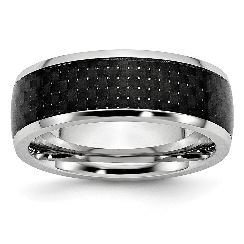 Cobalt Polished Black Carbon Fiber Inlay 8mm Band Size - 12.5
