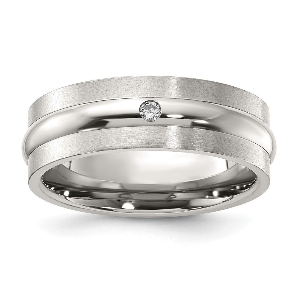 Titanium 7mm Brushed & Polished 0.05ct Diamond w/Raised Center Band
