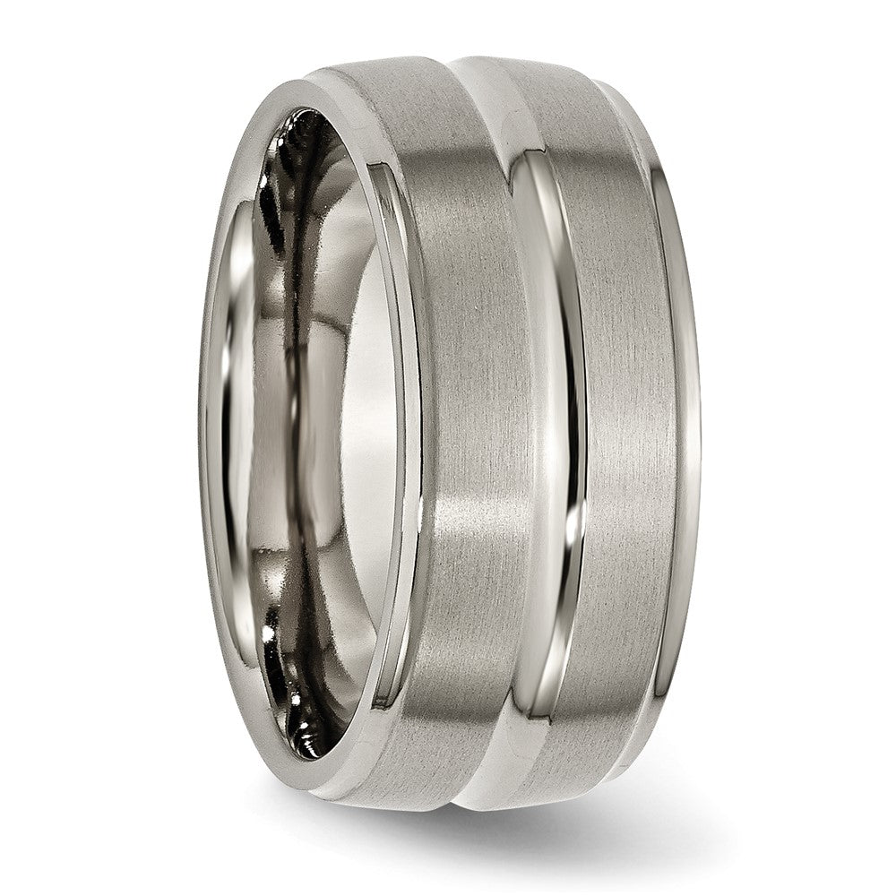 Titanium Brushed and Polished 10mm Grooved Ridged Edge Band Size - 9