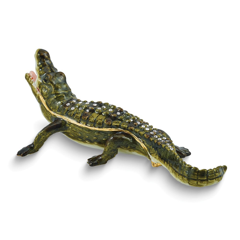 Luxury Giftware by Jere Bejeweled CARL Crocodile Trinket Box with Matching 18 inch Necklace