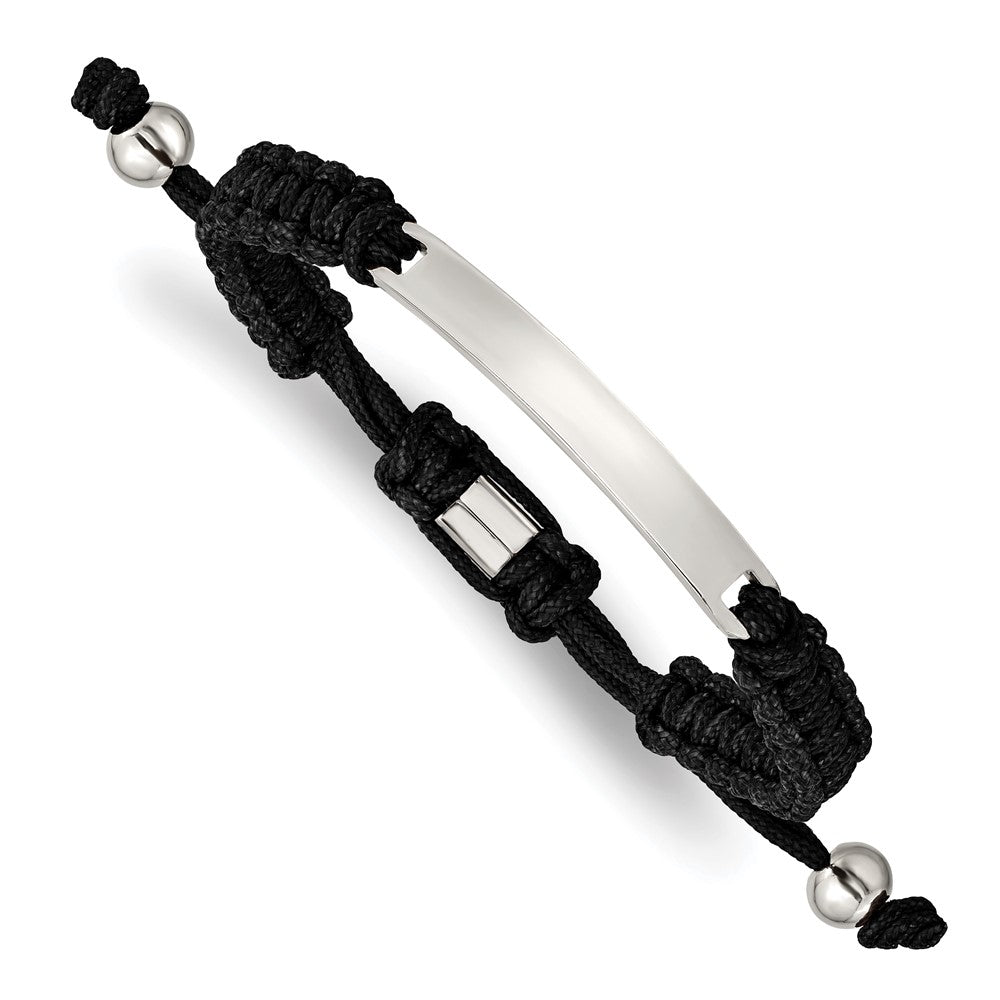 Stainless Steel Polished Black Nylon Adjustable ID Bracelet 9.5 inches