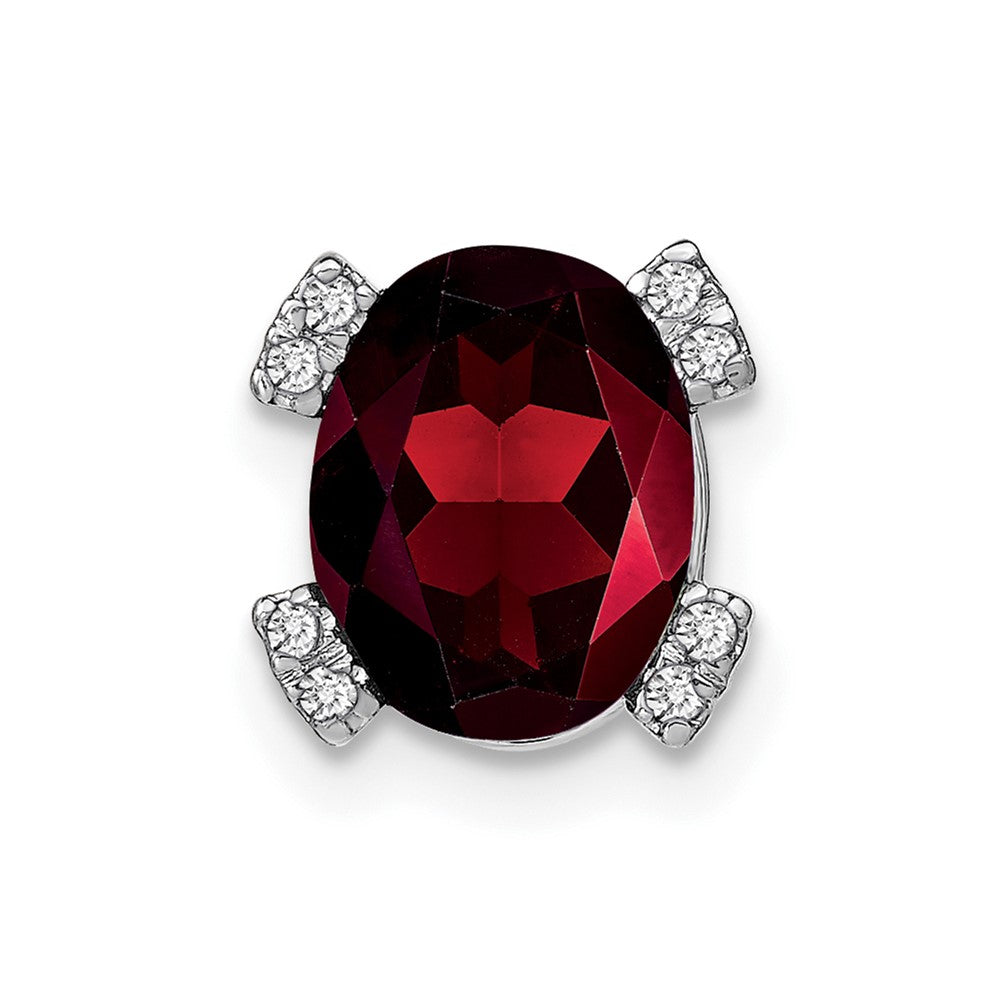 14k White Gold Oval Garnet and Diamond Chain Slide