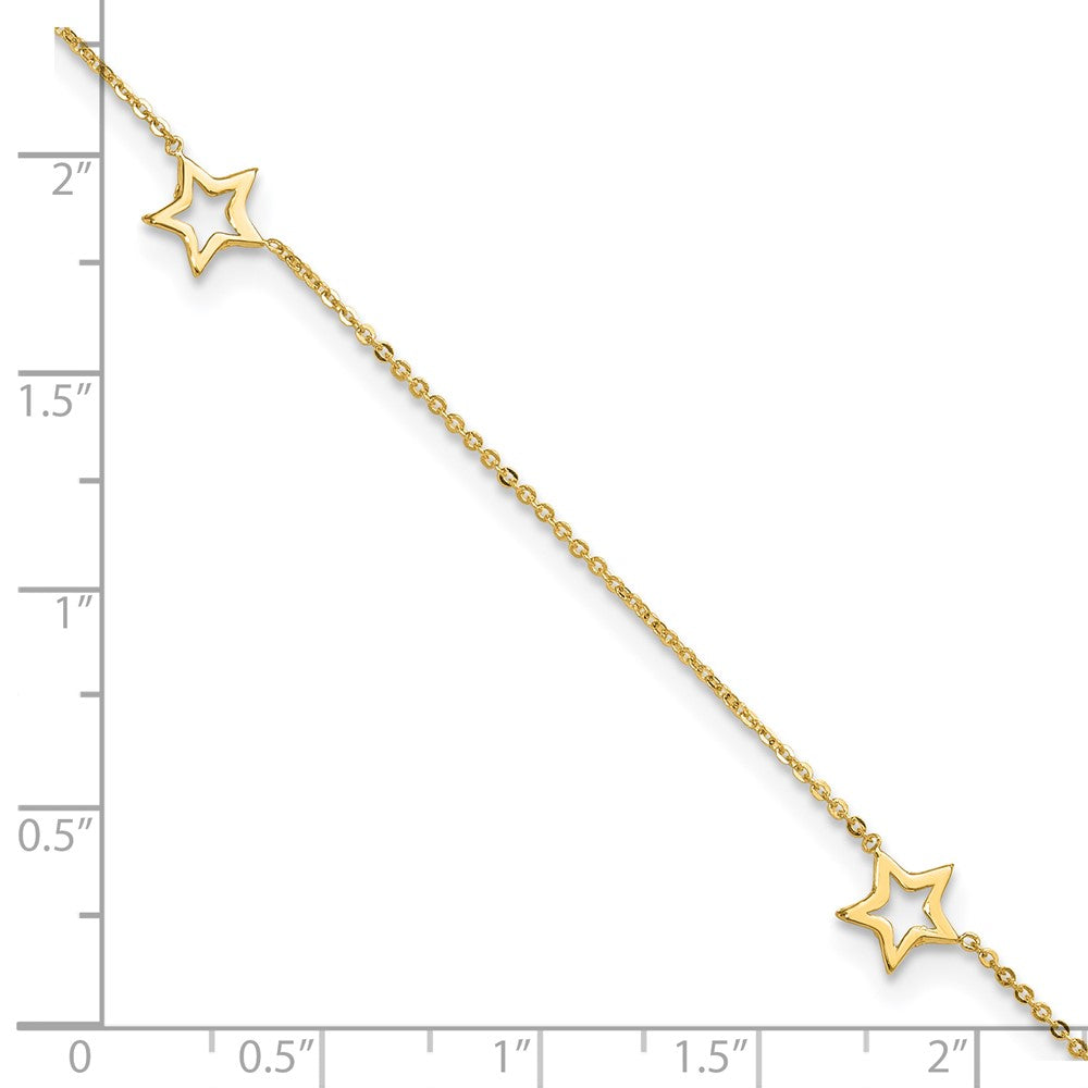 14K Adjustable Star 9in Plus 1in extension Anklet 9 inches