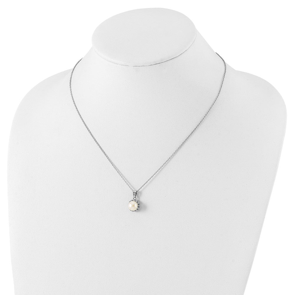 Cheryl M Sterling Silver Rhodium-plated Freshwater Cultured Pearl and Brilliant-cut CZ 18 Inch Necklace 18 Inches
