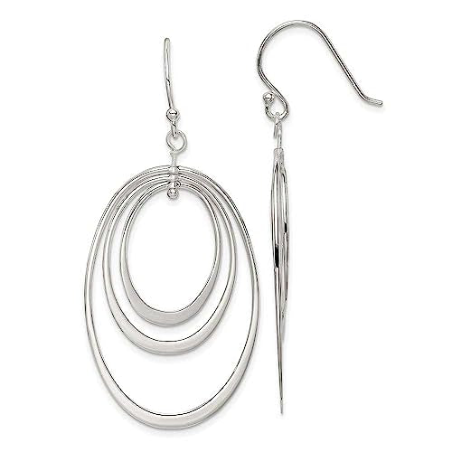 Sterling Silver Polished Triple Oval Dangle Earrings