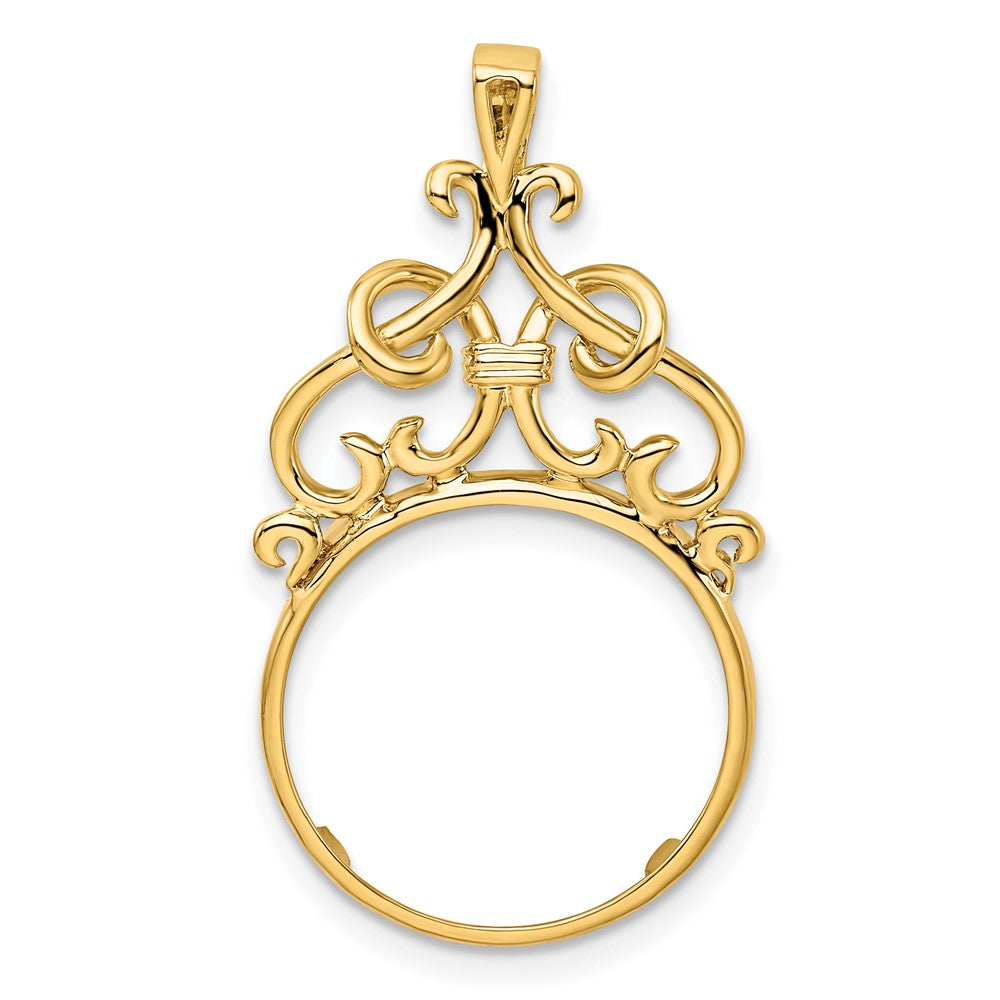 Wideband Distinguished Coin Jewelry 14k Polished Fancy Filigree Top 16.5mm Prong Coin Bezel Pendant