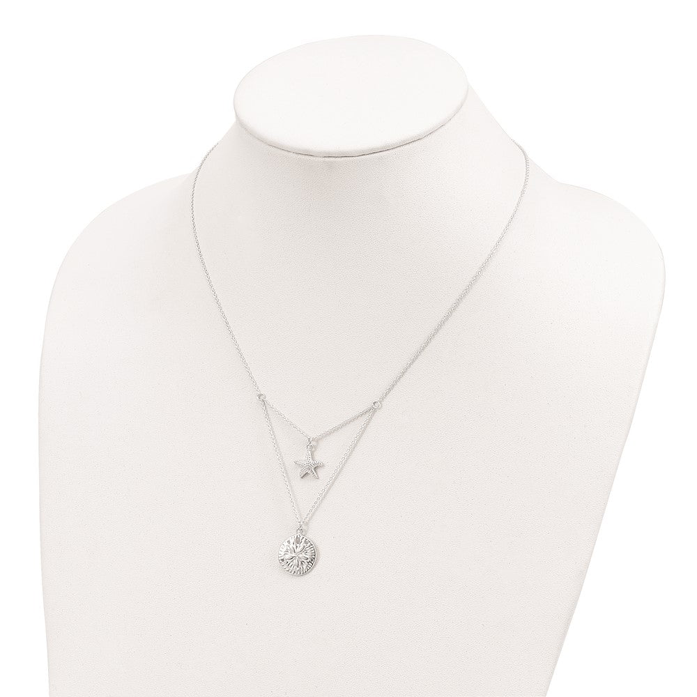 Sterling Silver Starfish and Sand Dollar 18 inch 2-strand Necklace 18 Inches