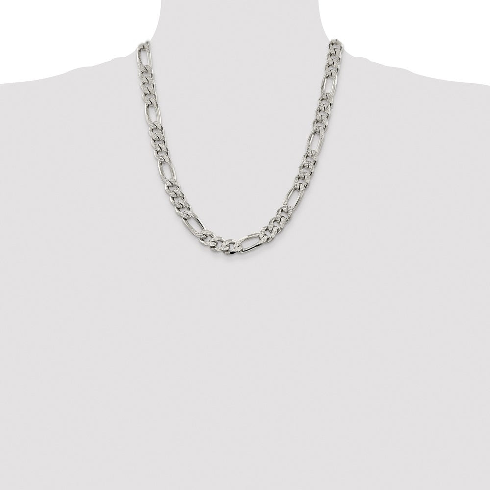 Sterling Silver 11.0mm Pav‚ Flat Figaro Chain 22 Inches