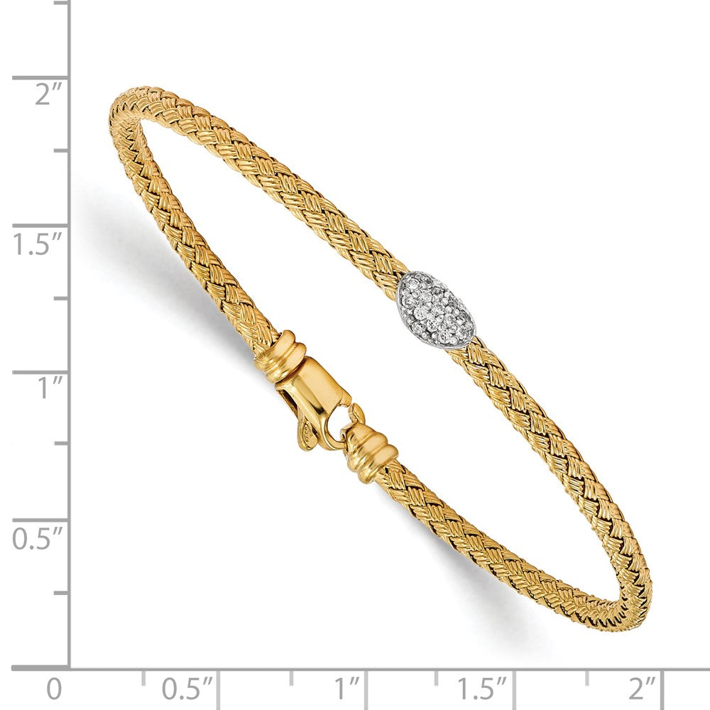 Sterling Silver Gold-tone CZ Woven Bracelet 7  inches