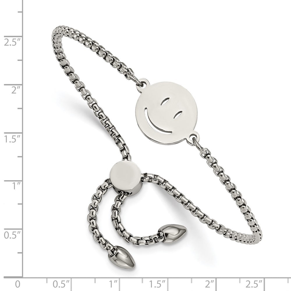 Stainless Steel Polished Happy Face Adjustable Bracelet