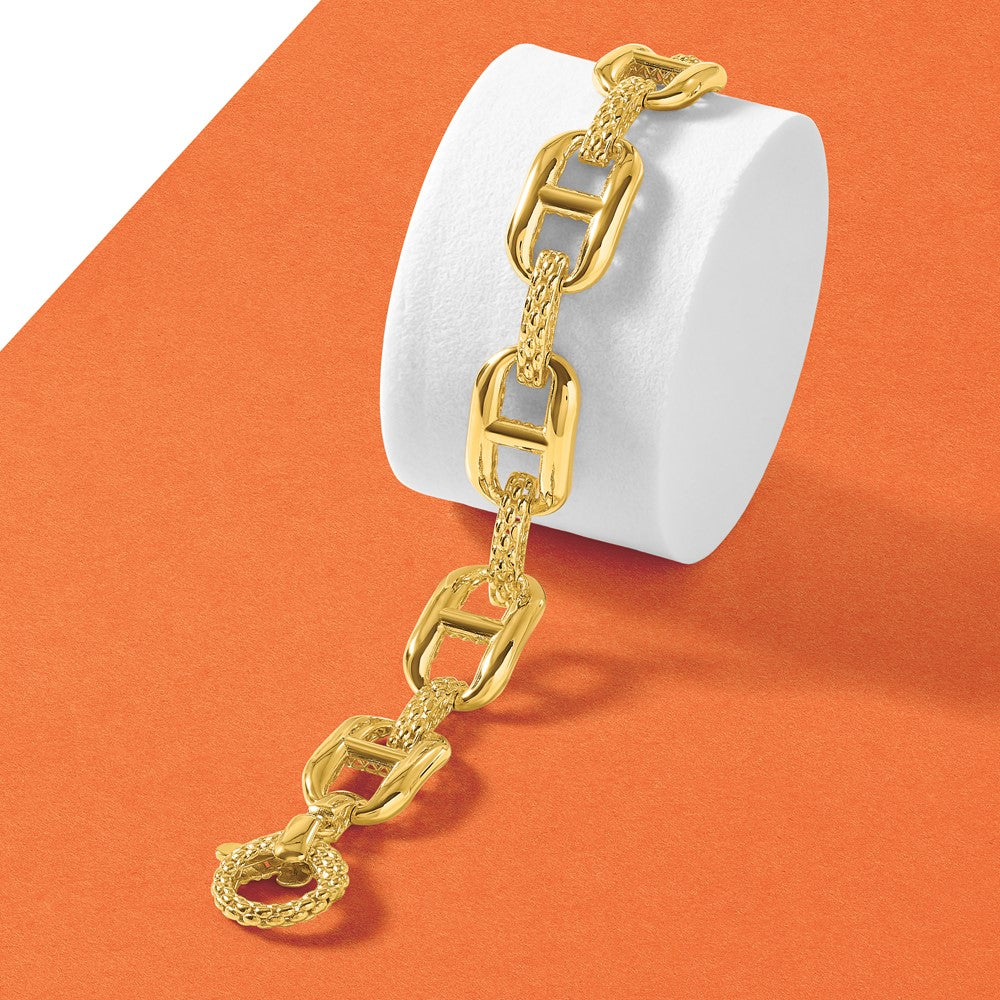 14K Polished and Textured Fancy Link Bracelet 7.5  inches