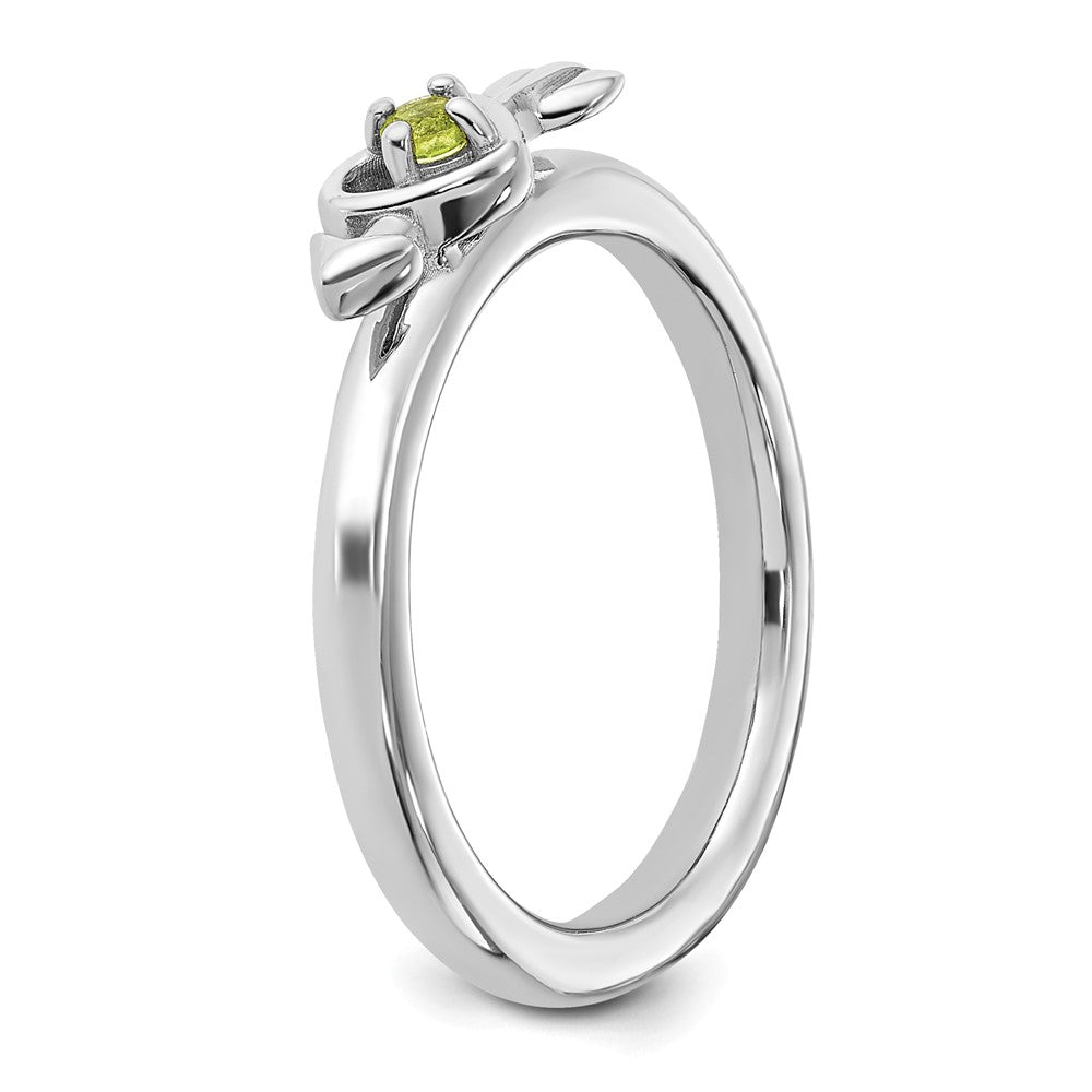 Sterling Silver Stackable Expressions Rhodium-plated Peridot Heart with Arrow Ring Size -8