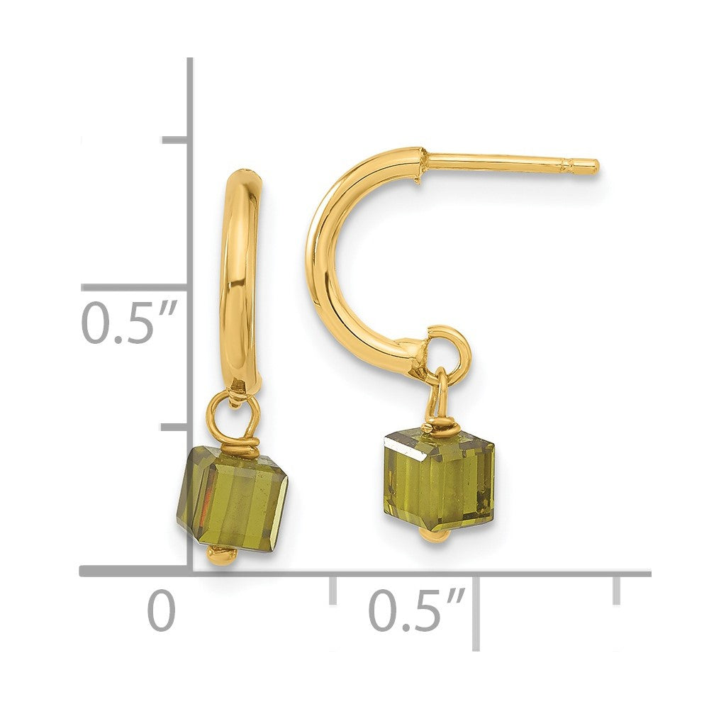 14ky Green CZ Dangle C-Hoop Earrings