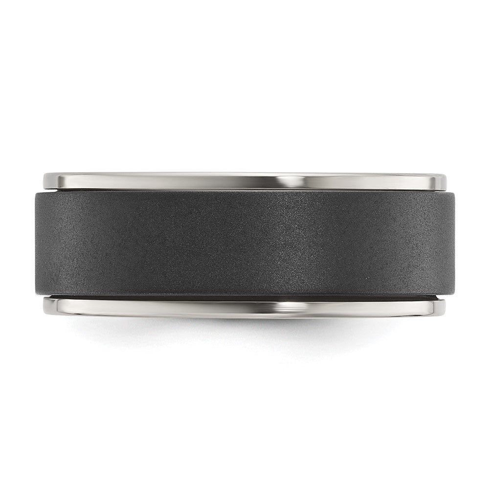 Chisel Titanium Polished with Brushed Black Zirconium Rotating Inner Channel 8mm Band Size - 13