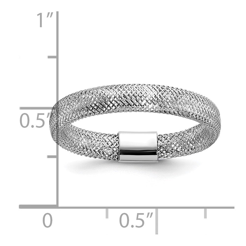 14K w/White Rhodium Plating Polished Mesh Stretch Ring