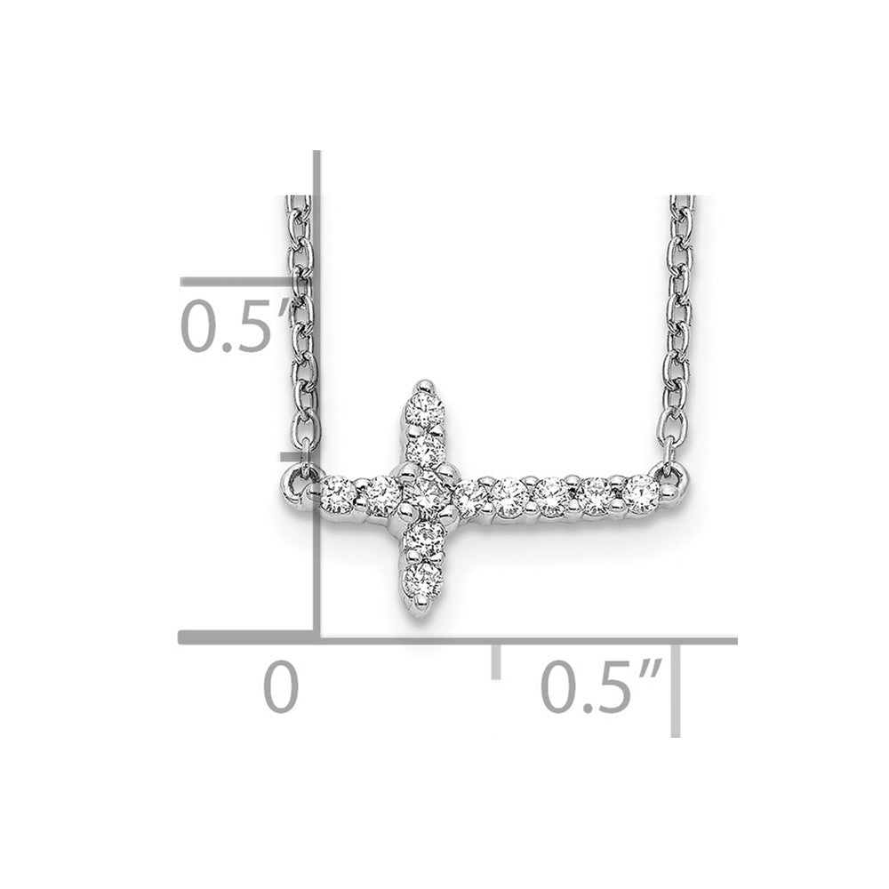 14k White Gold Diamond Sideways Cross 18in Necklace