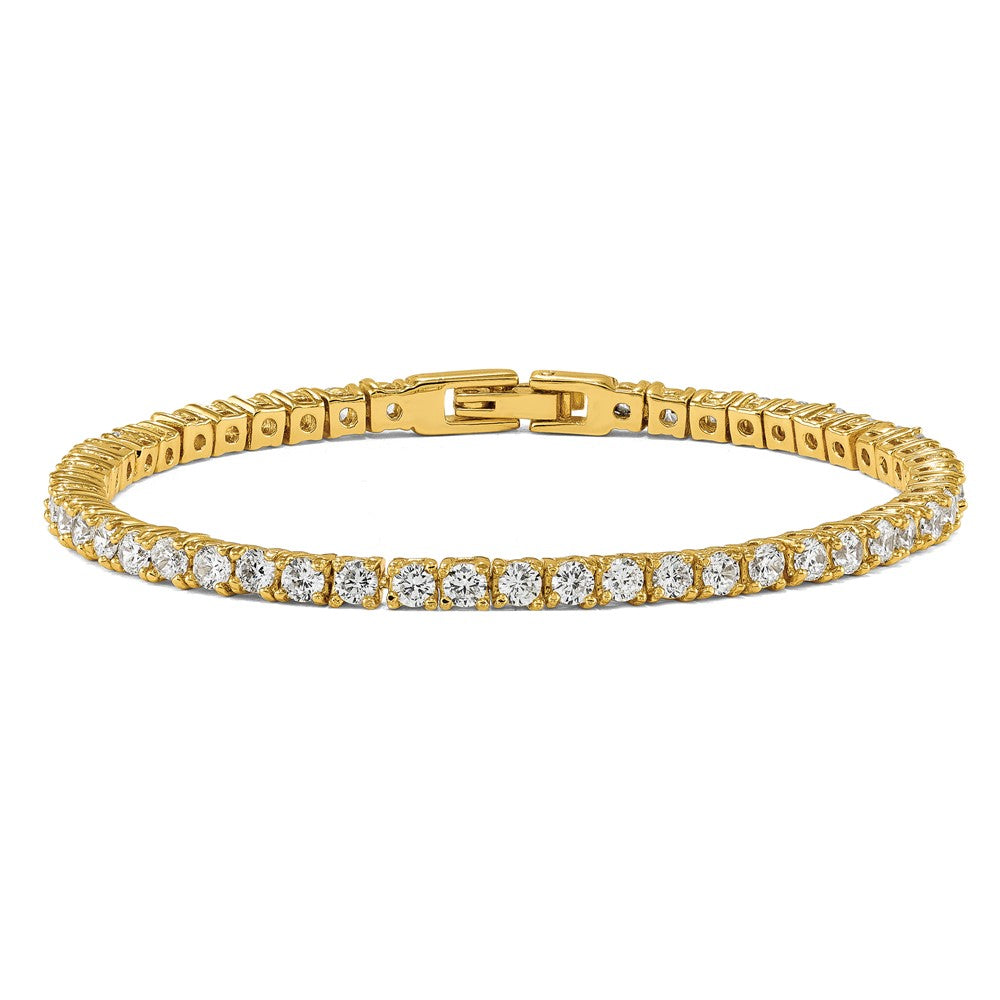 Stainless Steel Polished Yellow IP-plated with CZ 7.5in Tennis Bracelet 7.25 inches