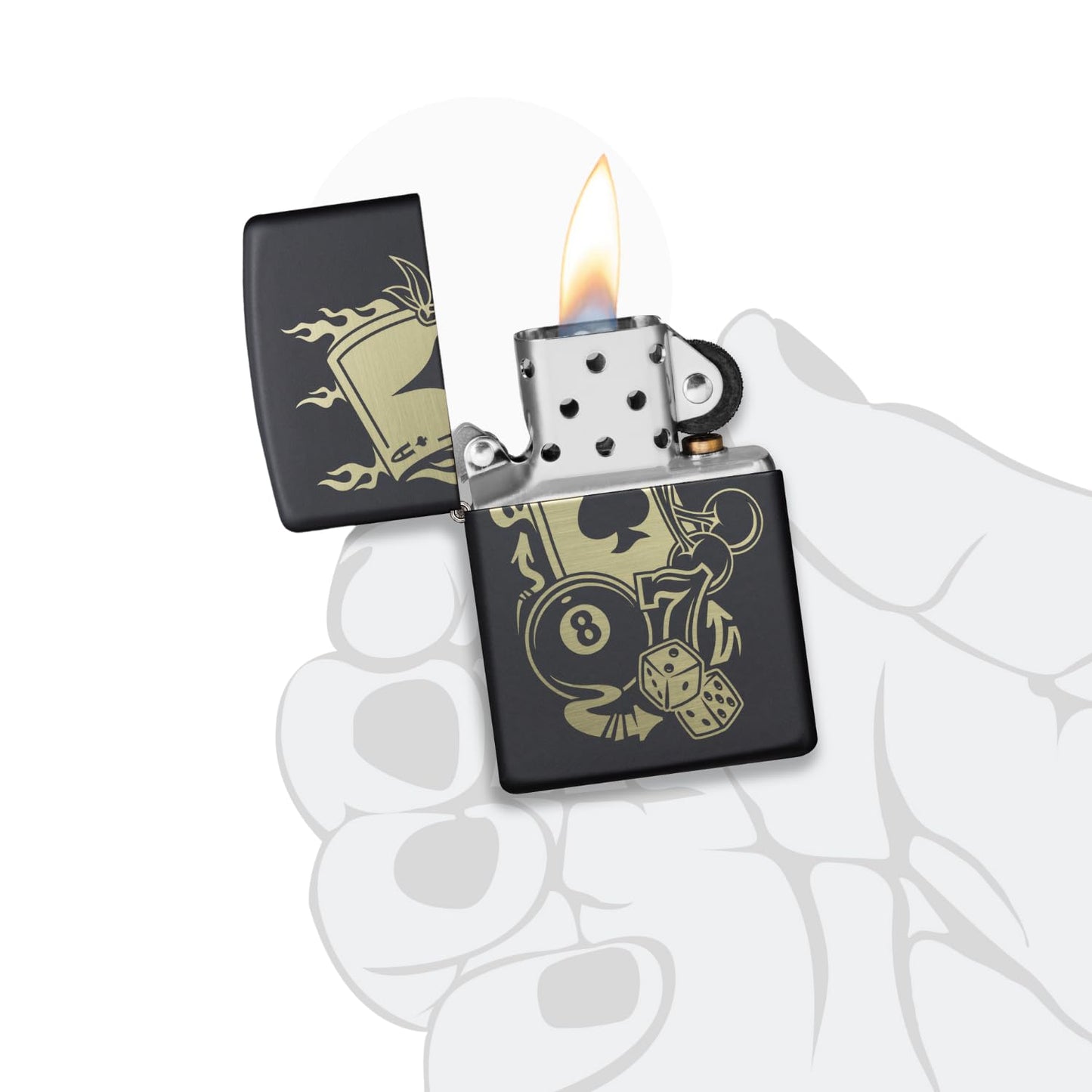Zippo 49257 Gambling Design Black Matte Windproof Pocket Lighter