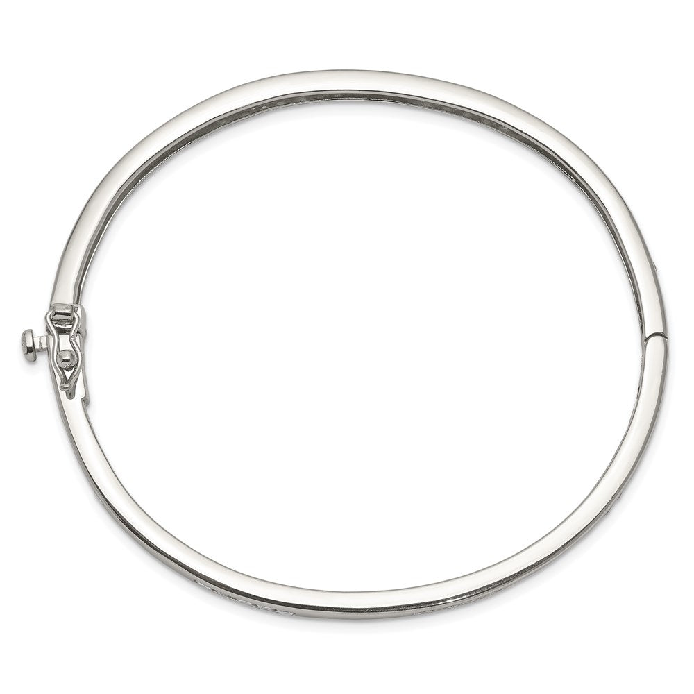 Sterling Silver Rhodium-plated Clear CZ Oval Hinged Bangle Bracelet 8 inches