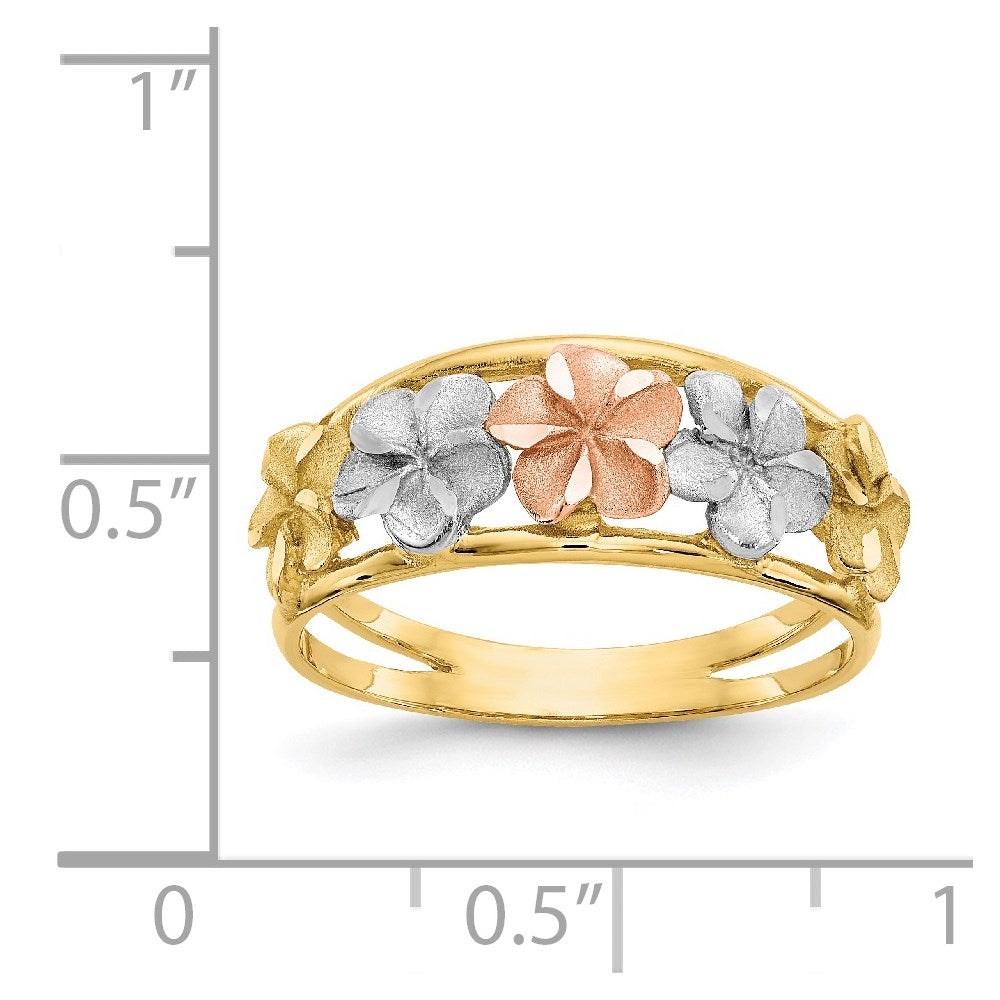 14k Two-Tone & Rhodium Satin/Polished D/C Flower Ring Size 7