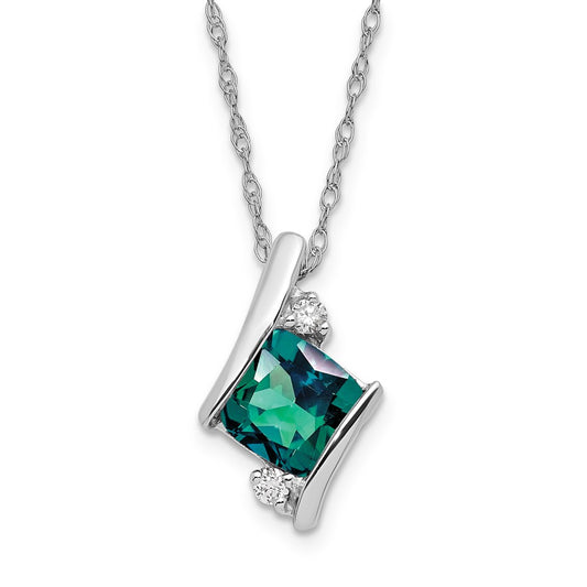 SS Created Alexandrite & Diamond Pend w/Chain