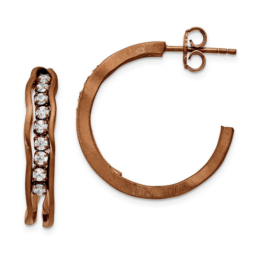 Sterling Silver Satin finish post hoop earring with stones-chocolate