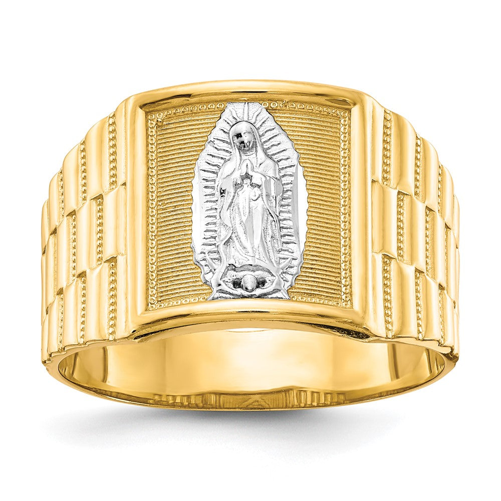 14k and Rhodium Men's Our Lady of Guadalupe Ring Size 10