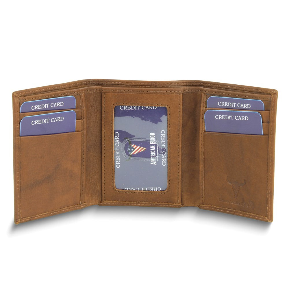 Tan Calf Skin Leather RFID Blocking 6-Slot Trifold Wallet with ID Window