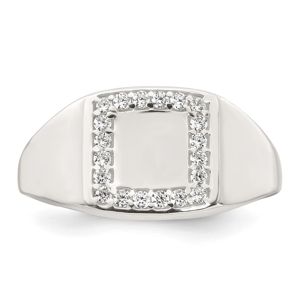 Sterling Silver Polished White CZ Square Border Size 11 Mens Signet Ring