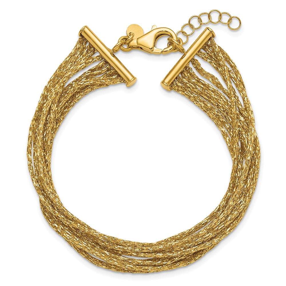 14K Textured Fancy Mesh Multi-strand w/.75in Ext. Bracelet 7.75  inches