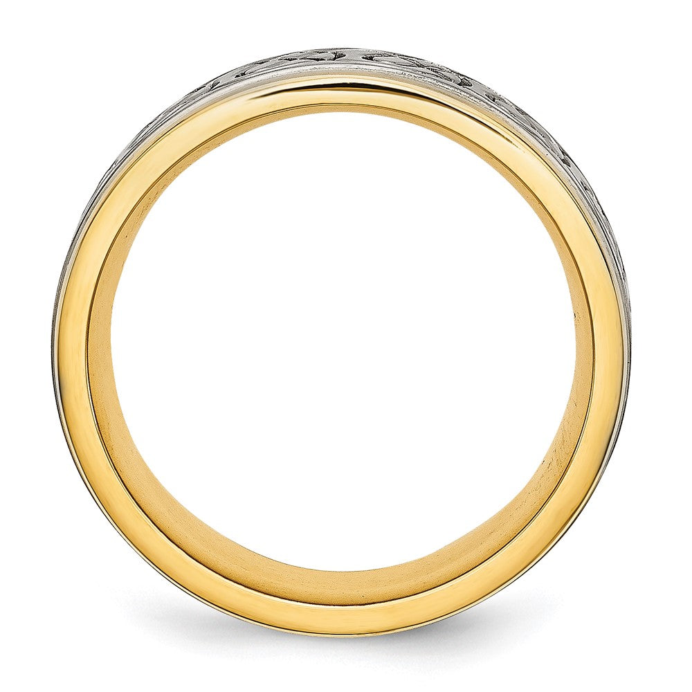 Titanium Brushed/Polished Yellow IP Scroll Design 8mm Grooved Edge Band Size - 7.5