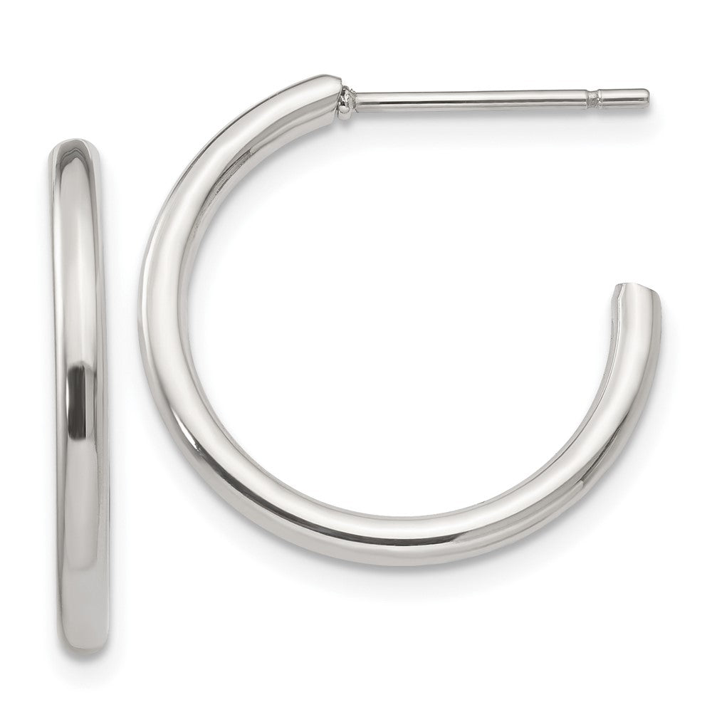 Stainless Steel Polished 19mm Diameter J Hoop Post Earrings