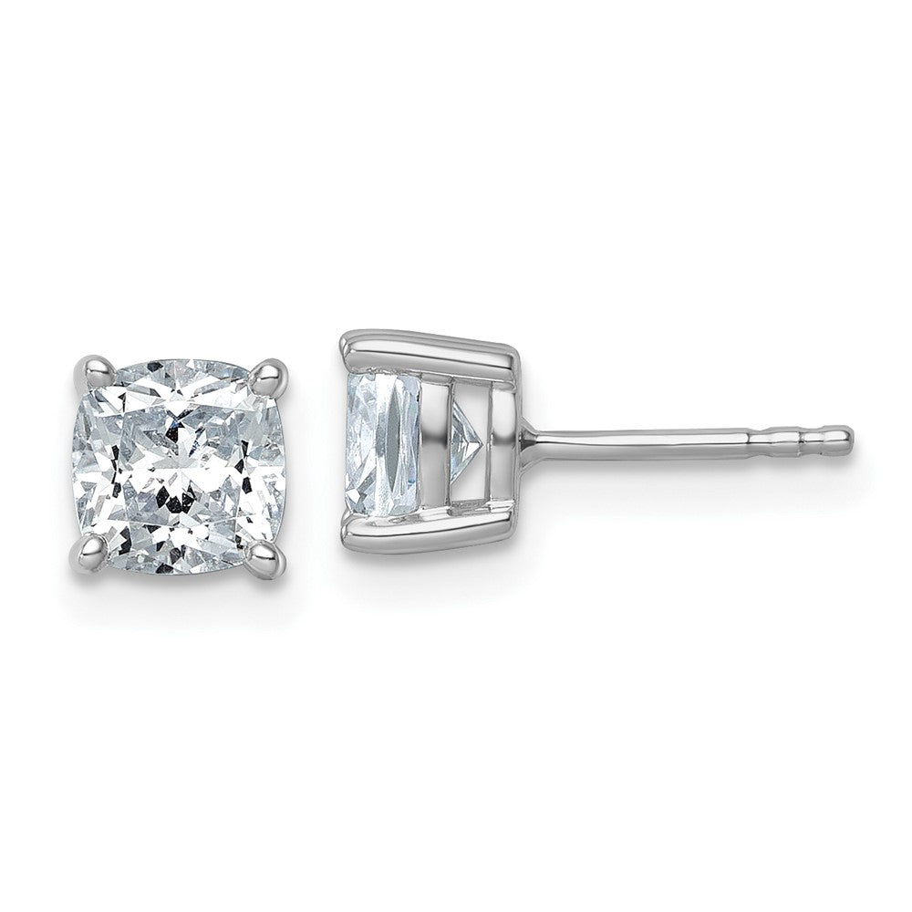14K White Gold 2 Carat Certified Lab Grown Diamond VS/SI+ G+ Cushion 4-Prong Complete Stud Earrings