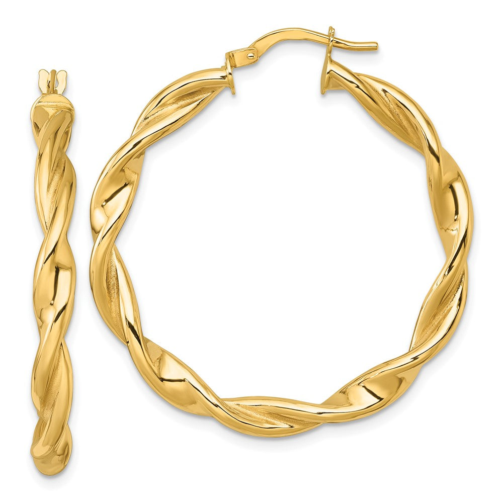 10K Polished Twisted 4.00 x 38mm Tube Hoop Earrings
