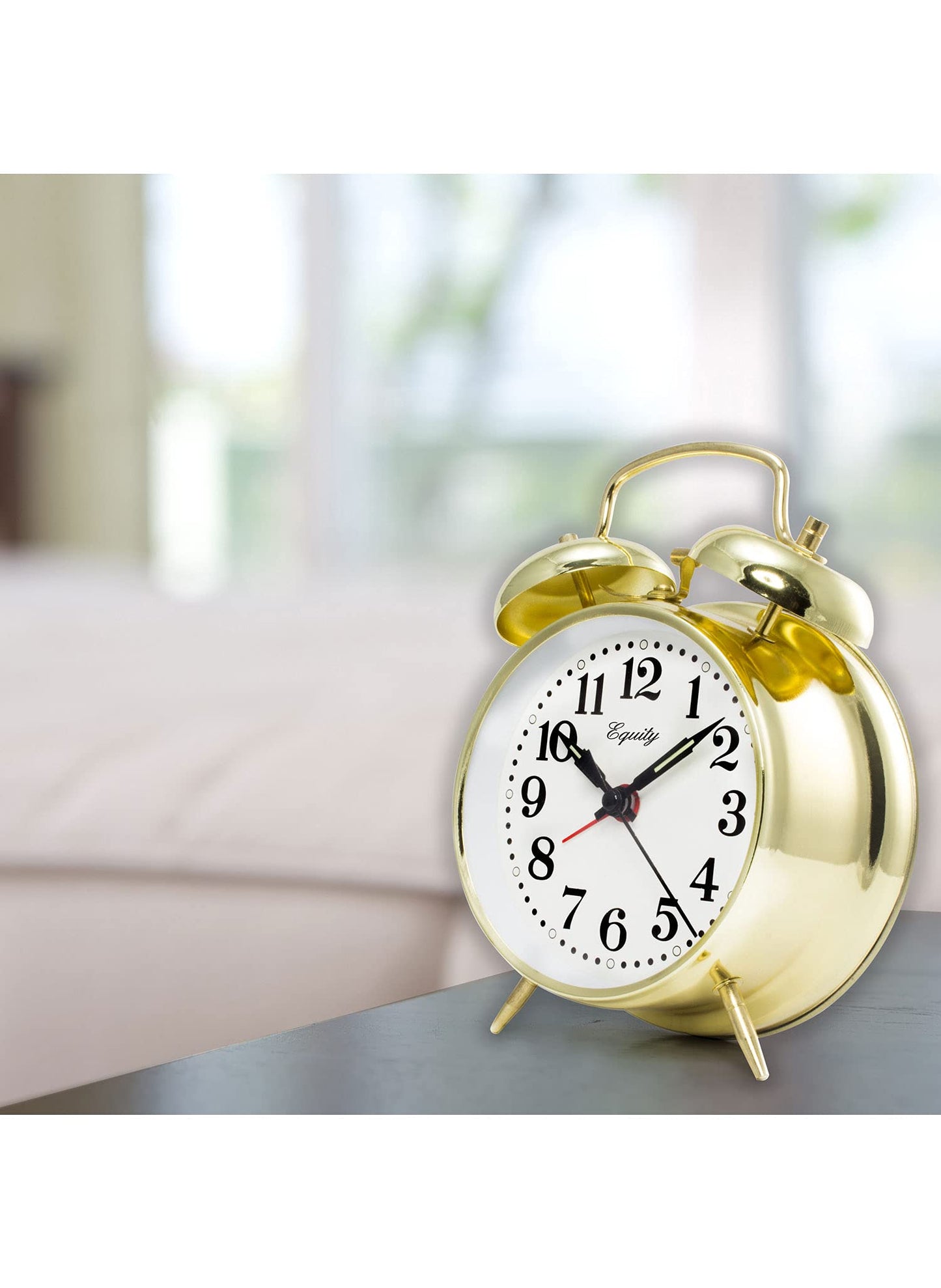 Equity Brass-finished Metal Twin Bell Keywind Analog Alarm Clock, 13012