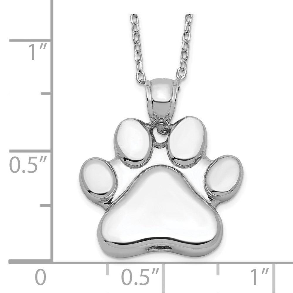 Sterling Silver Rhodium-plated Paw Print Ash Holder 18in Necklace 18 Inches