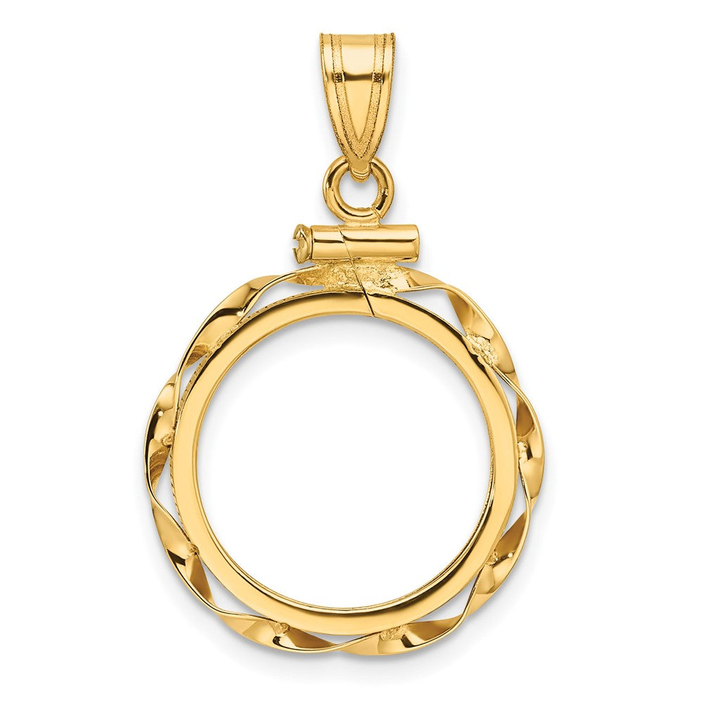 Wideband Distinguished Coin Jewelry 14k Polished Hand Twisted Ribbon 16.5mm x 1.35mm Screw Top Coin Bezel Pendant