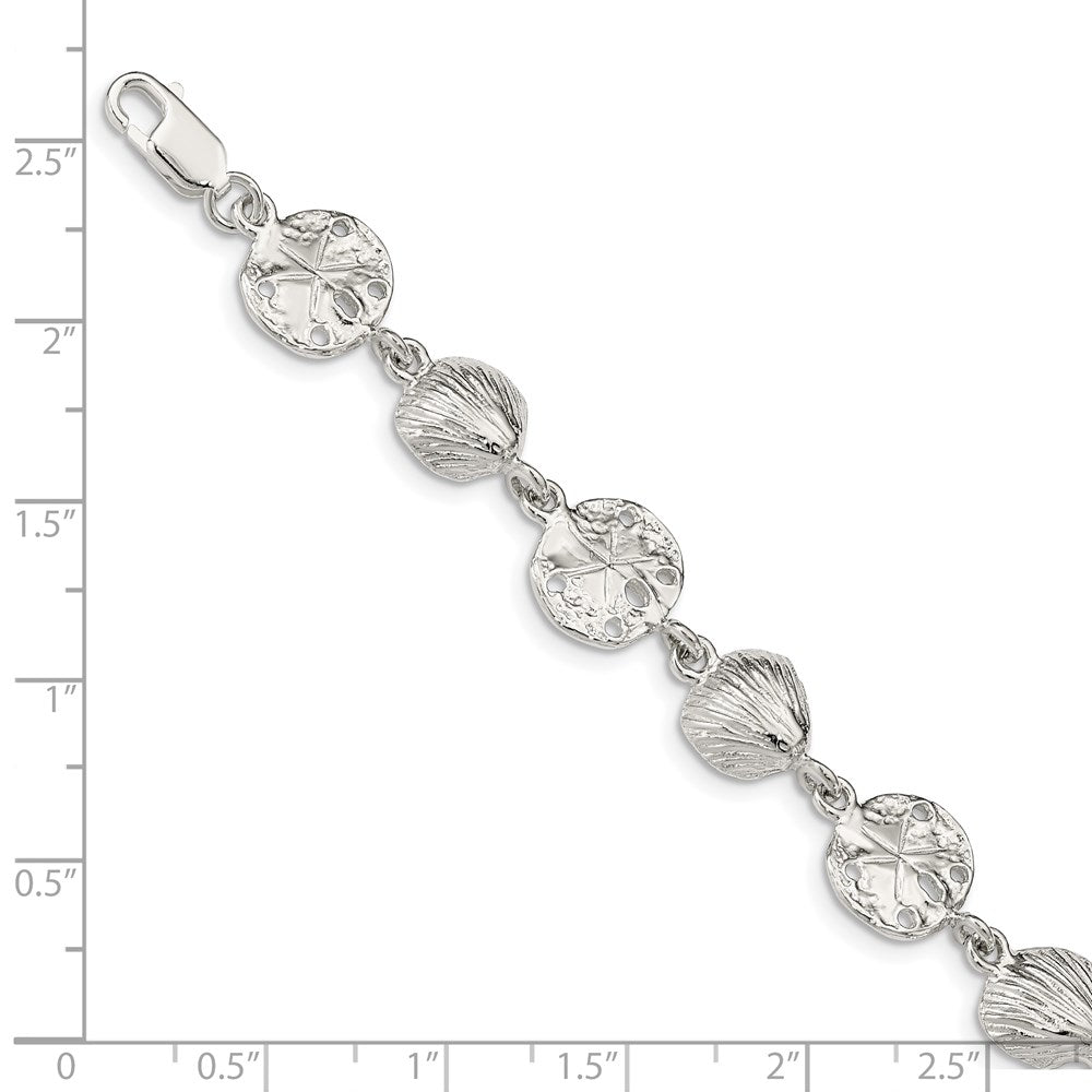 Sterling Silver Seashells and Sand Dollars Bracelet 7 inches