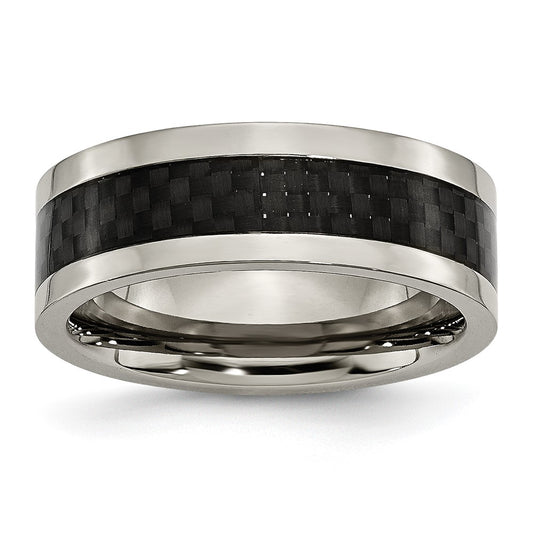 Titanium Polished w/Black Carbon Fiber Inlay 8mm Band Size - 13.5