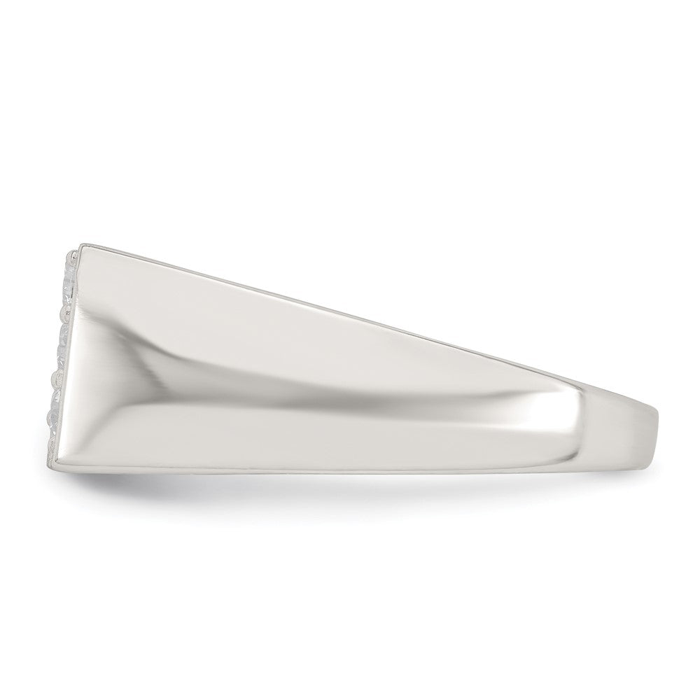Sterling Silver Polished and Grooved White CZ Size 11 Mens Ring