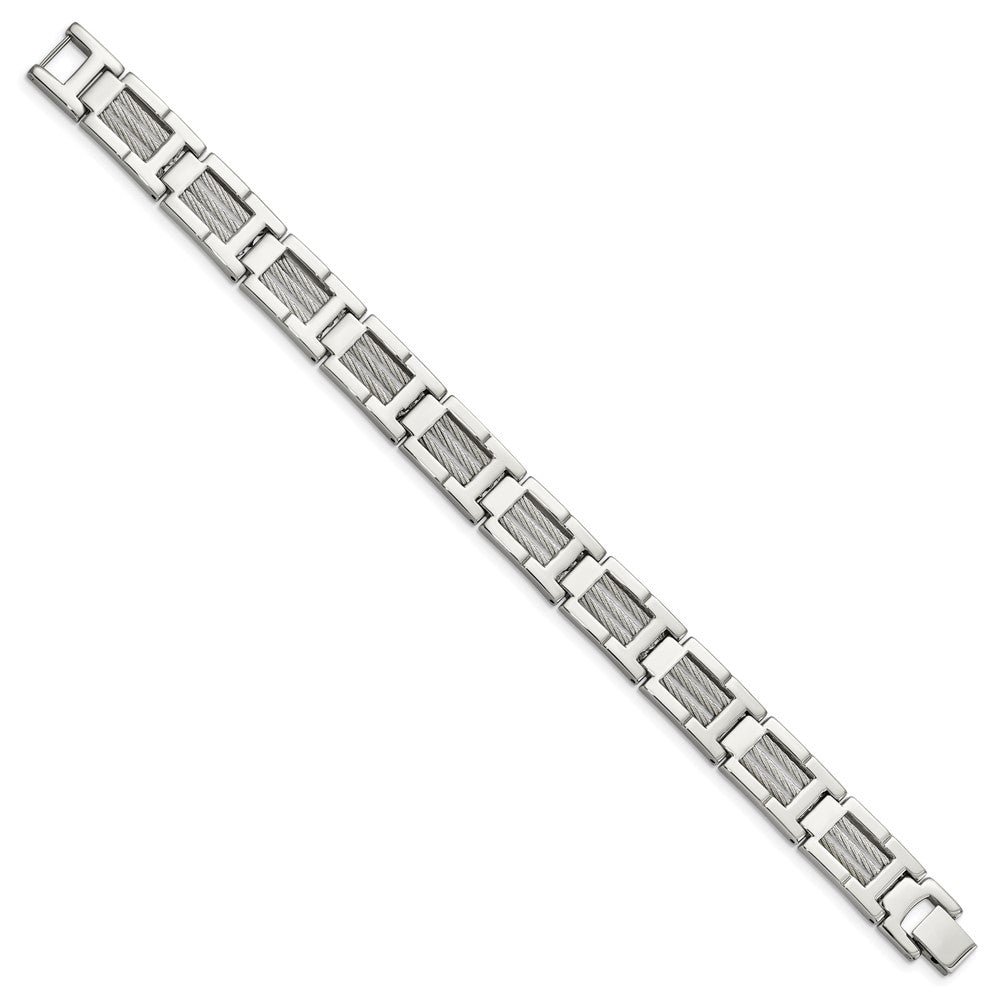 Stainless Steel 8.5in Brushed and Polished Wire Bracelet 8.5 inches