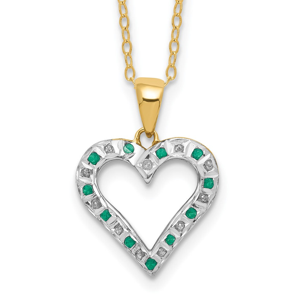 Diamond Fascination Diamond Mystique Sterling Silver 18K Gold-plated Diamond and Emerald Heart 18 Inch Necklace 18 Inches