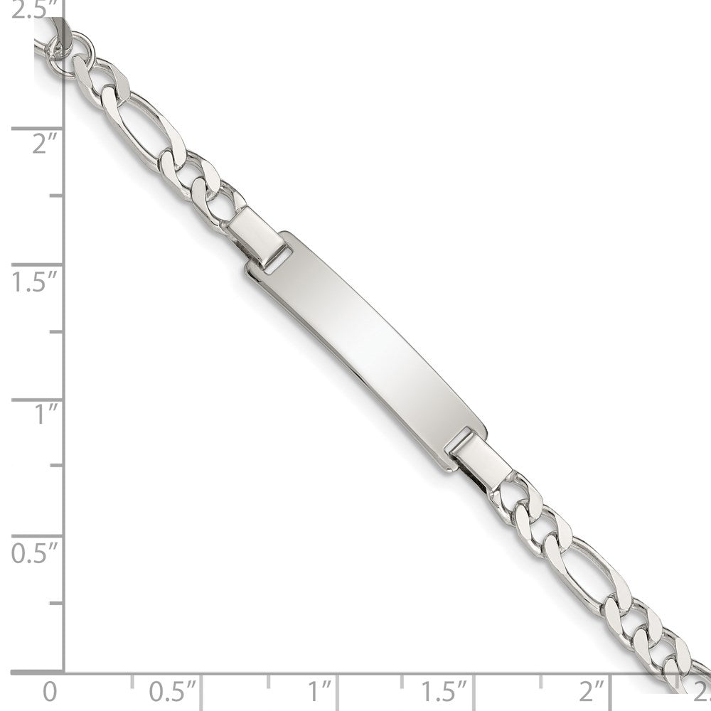 Sterling Silver Engraveable Childrens ID on Figaro Link Bracelet 6 inches