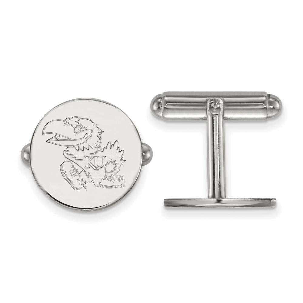 Sterling Silver Rhodium-plated LogoArt University of Kansas Jayhawk Cuff Links Q-SS073UKS