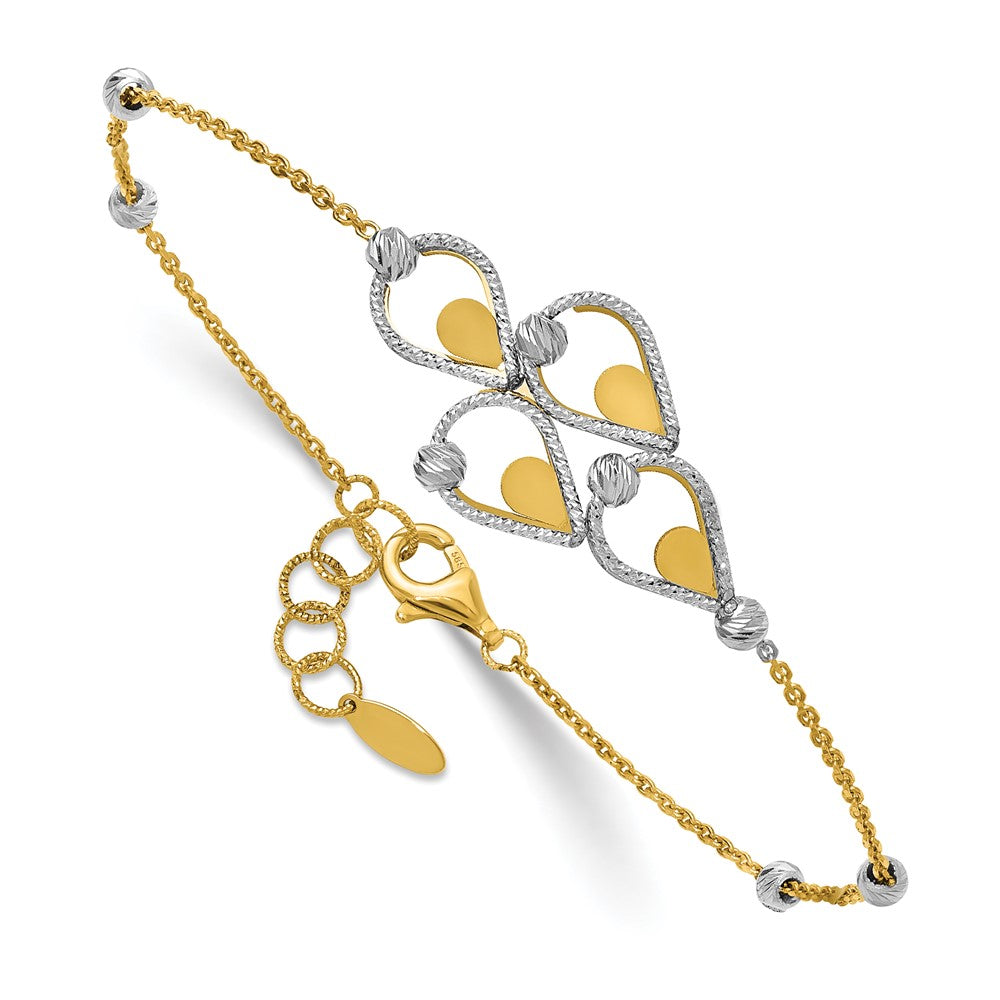 14K TT Polished / Dia-cut Fancy Bracelet w/.5in ext. Bracelet 7.5  inches