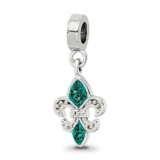The Black Bow Sterling Silver Green Crystal Fleur De Lis Dangle Bead Charm