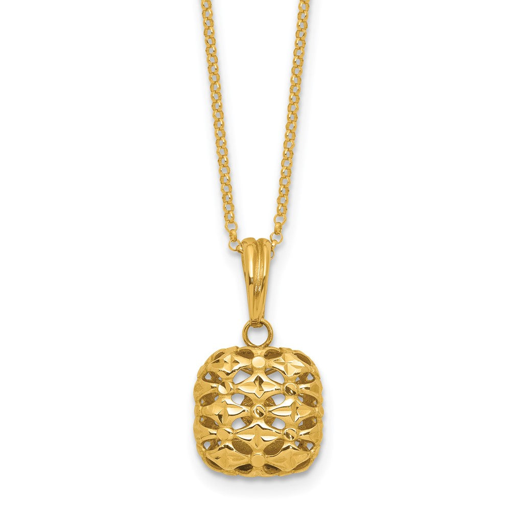 14K Polished Puffed Square Pendant Necklace