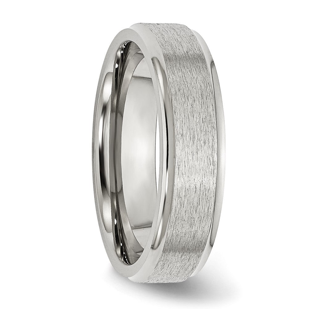 Stainless Steel Polished w/Satin Center 6mm Ridged Edge Band Size - 10.5